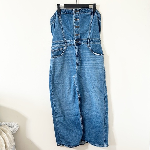 American Eagle Denim Tube Top Midi Dress Medium Wash Size 12 - Picture 3 of 12